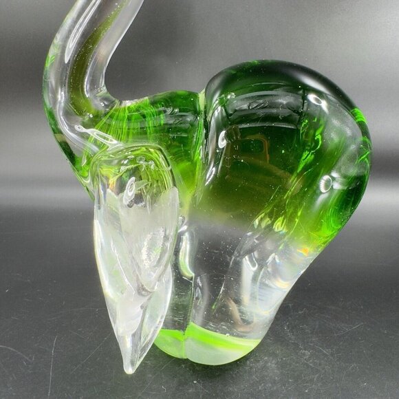 Heavy Glass Elephant Figurine Paperweight With Clear Green Spots Trunk Up Lucky - Picture 7 of 16